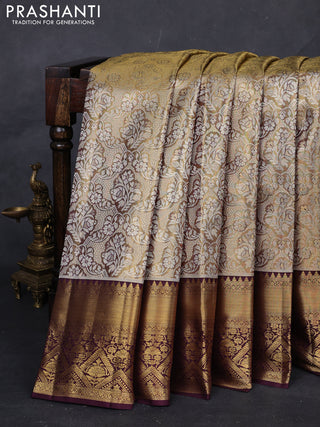 Gold & Wine Pure Kanchipuram Tissue Silk Saree