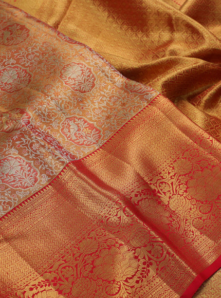 Golden Orange & Red Pure Kanchipuram Tissue Silk Saree