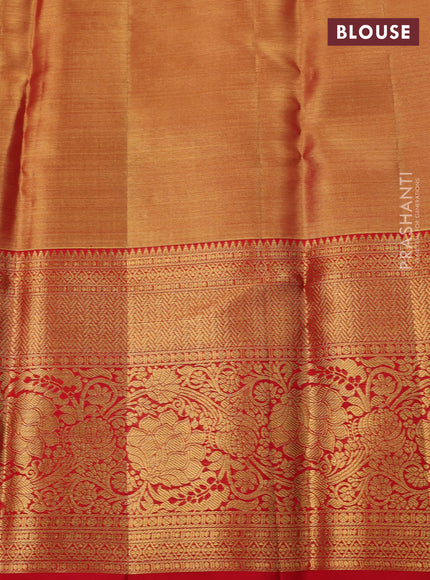 Golden Orange & Red Pure Kanchipuram Tissue Silk Saree