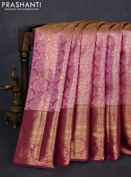 Pink & Magenta Pink Pure Kanchipuram Tissue Silk Saree