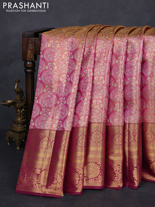 Pink & Magenta Pink Pure Kanchipuram Tissue Silk Saree
