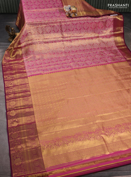 Pink & Magenta Pink Pure Kanchipuram Tissue Silk Saree