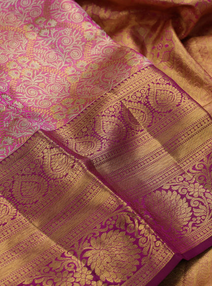 Pink & Magenta Pink Pure Kanchipuram Tissue Silk Saree