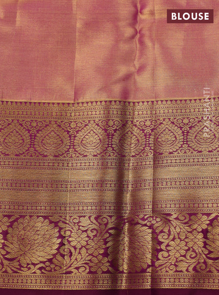 Pink & Magenta Pink Pure Kanchipuram Tissue Silk Saree