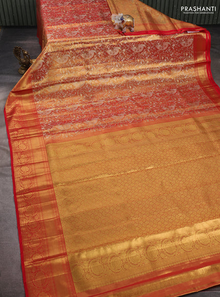 Gold & Red Pure Kanchipuram Tissue Silk Saree