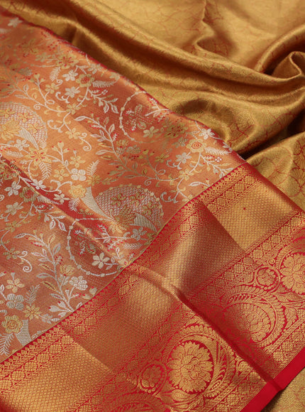 Gold & Red Pure Kanchipuram Tissue Silk Saree