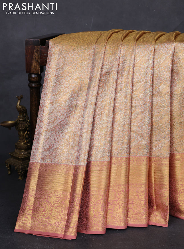 Pastel Peach &  Pure Kanchipuram Tissue Silk Saree