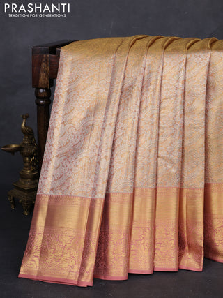 Pastel Peach &  Pure Kanchipuram Tissue Silk Saree