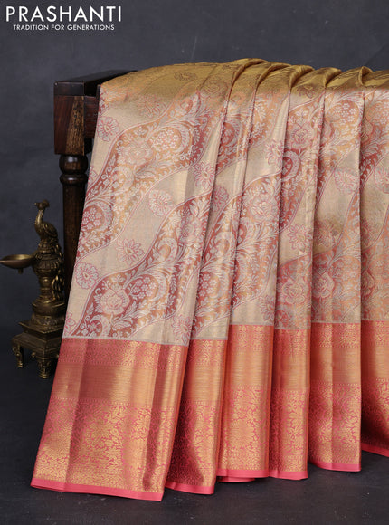 Gold & Peach Pure Kanchipuram Tissue Silk Saree