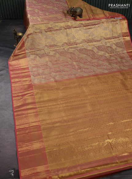 Gold & Peach Pure Kanchipuram Tissue Silk Saree
