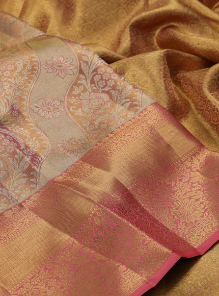 Gold & Peach Pure Kanchipuram Tissue Silk Saree