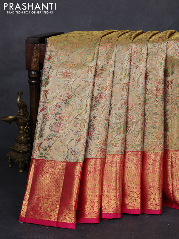Gold & Pink Pure Kanchipuram Tissue Silk Saree