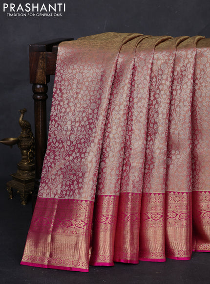 Pastel Pink & Pink Pure Kanchipuram Tissue Silk Saree