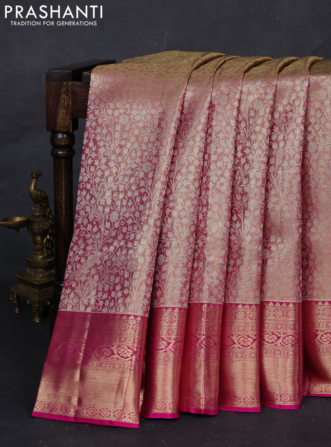 Pastel Pink & Pink Pure Kanchipuram Tissue Silk Saree
