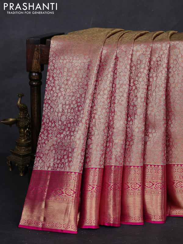 Pastel Pink & Pink Pure Kanchipuram Tissue Silk Saree