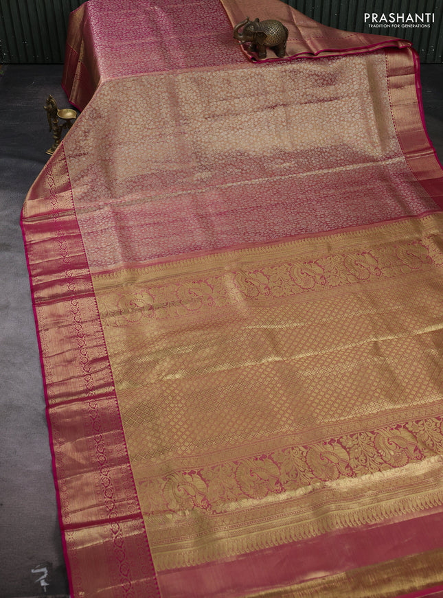 Pastel Pink & Pink Pure Kanchipuram Tissue Silk Saree