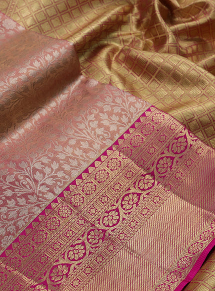 Pastel Pink & Pink Pure Kanchipuram Tissue Silk Saree