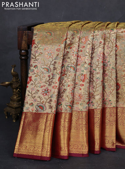 Gold & Maroon Pure Kanchipuram Tissue Silk Saree