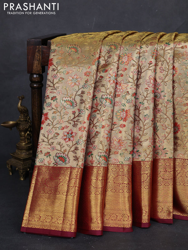 Gold & Maroon Pure Kanchipuram Tissue Silk Saree