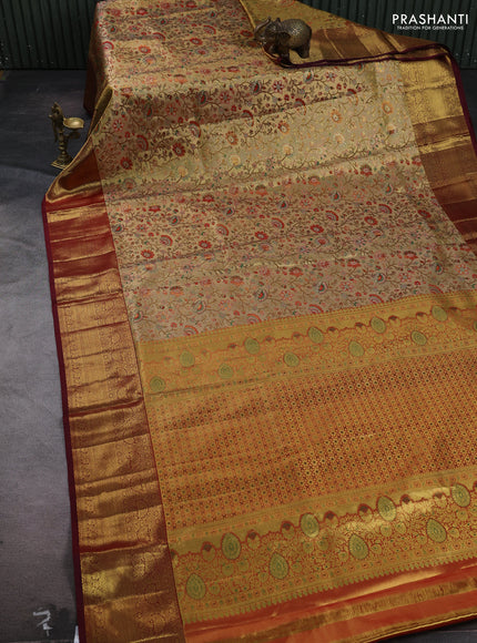 Gold & Maroon Pure Kanchipuram Tissue Silk Saree
