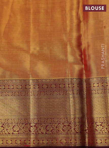 Golden Orange & Maroon Pure Kanchipuram Tissue Silk Saree
