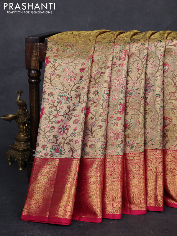 Gold & Pink Pure Kanchipuram Tissue Silk Saree