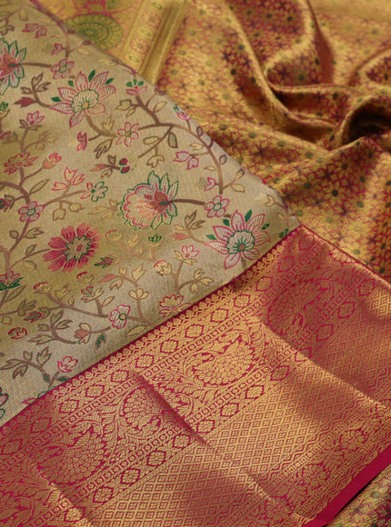 Gold & Pink Pure Kanchipuram Tissue Silk Saree