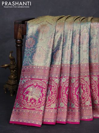 Pastel Blue & Pink Pure Kanchipuram Tissue Silk Saree