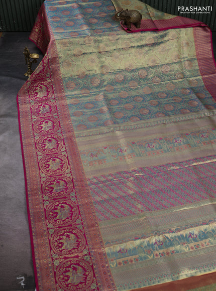 Pastel Blue & Pink Pure Kanchipuram Tissue Silk Saree