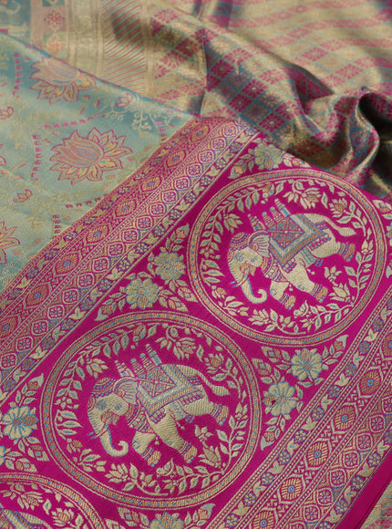 Pastel Blue & Pink Pure Kanchipuram Tissue Silk Saree