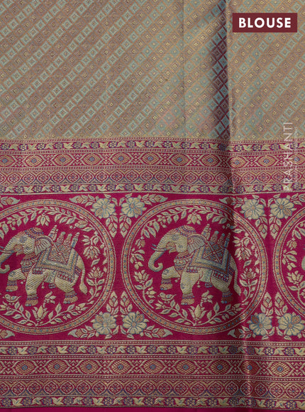 Pastel Blue & Pink Pure Kanchipuram Tissue Silk Saree