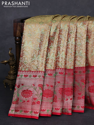 Gold & Red Pure Kanchipuram Tissue Silk Saree