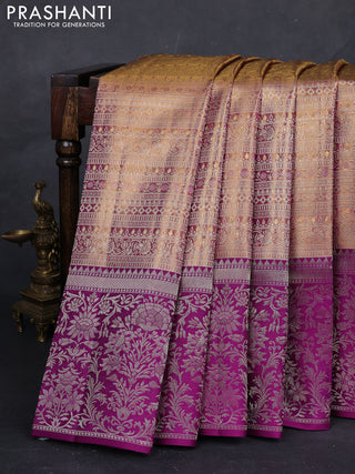 Peach & Purple Pure Kanchipuram Tissue Silk Saree