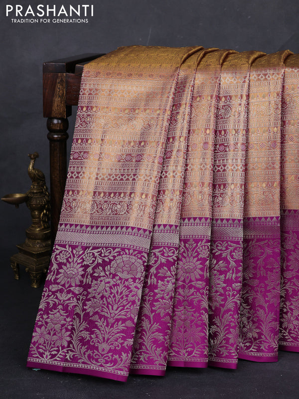 Peach & Purple Pure Kanchipuram Tissue Silk Saree