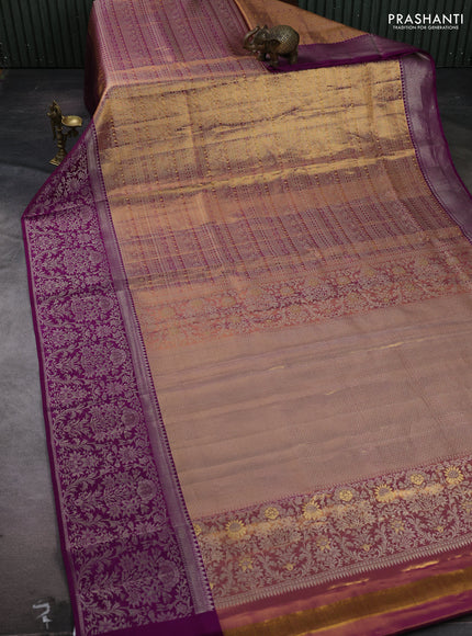 Peach & Purple Pure Kanchipuram Tissue Silk Saree
