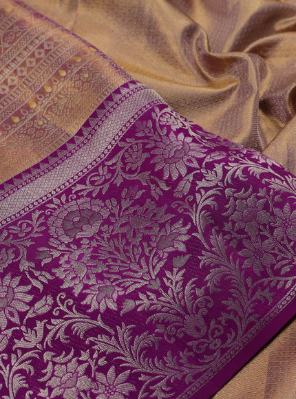 Peach & Purple Pure Kanchipuram Tissue Silk Saree
