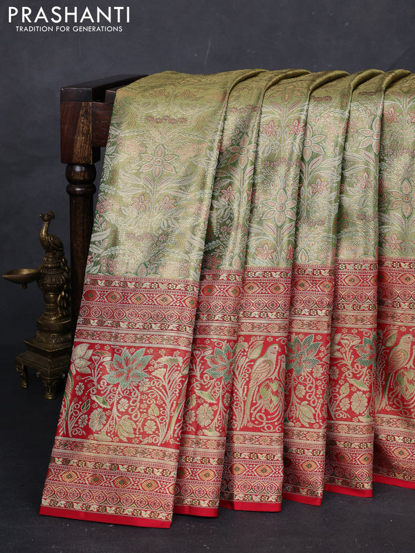 Green & Red Pure Kanchipuram Tissue Silk Saree