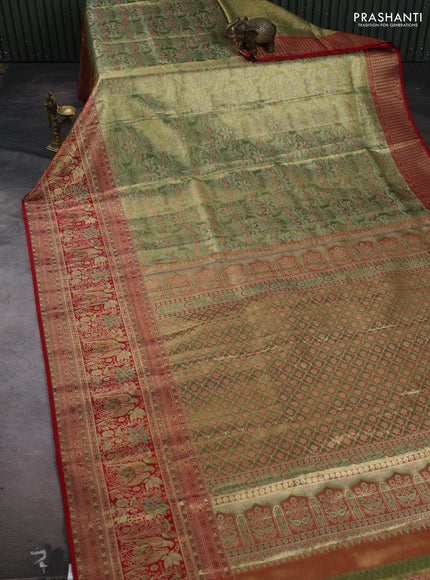 Green & Red Pure Kanchipuram Tissue Silk Saree