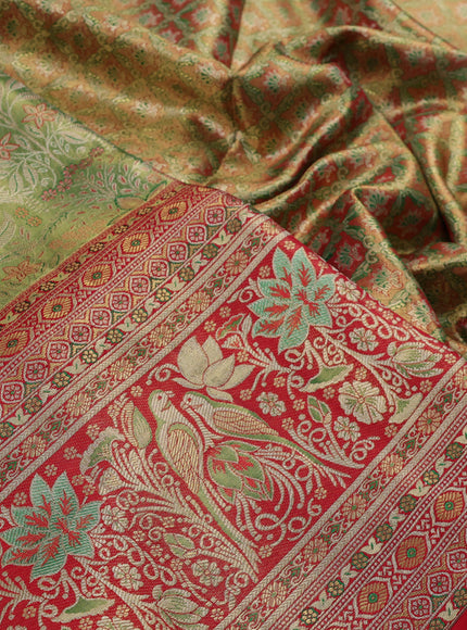 Green & Red Pure Kanchipuram Tissue Silk Saree