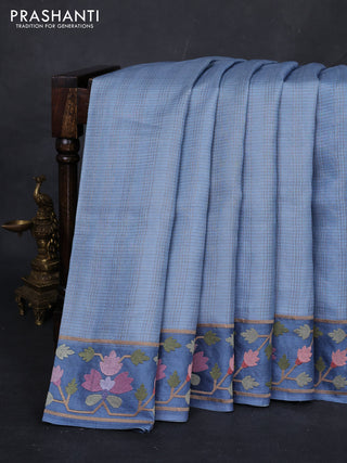 Pastel Blue & Blue Pure Tussar Silk - Embroidery
