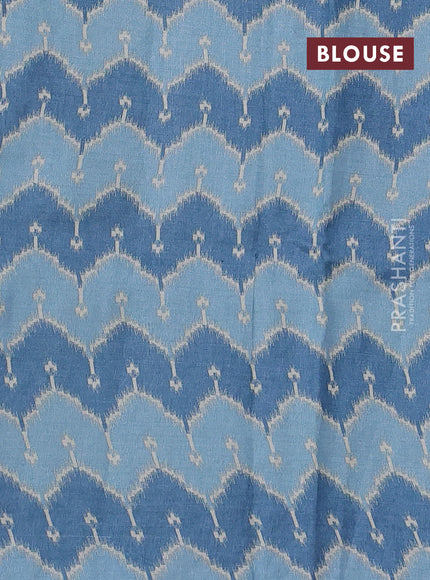 Pastel Blue & Blue Pure Tussar Silk - Embroidery
