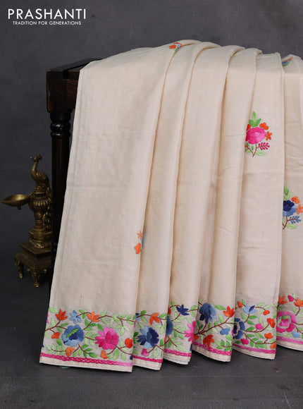 Cream Pure Tussar Silk - Embroidery