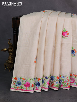 Cream Pure Tussar Silk - Embroidery