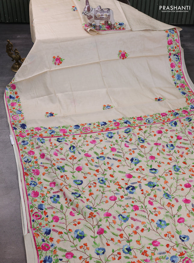 Cream Pure Tussar Silk - Embroidery