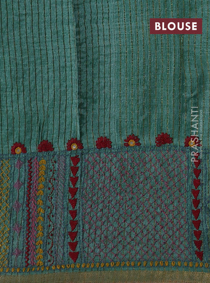 Teal Green Pure Tussar Silk - Embroidery