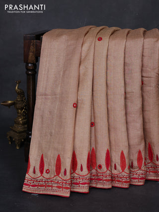 Beige Pure Tussar Silk - Embroidery
