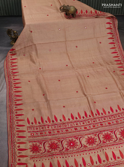 Beige Pure Tussar Silk - Embroidery