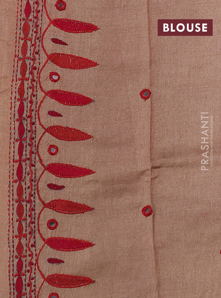 Beige Pure Tussar Silk - Embroidery