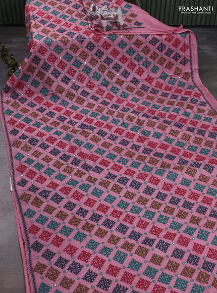 Peach Pink Pure Tussar Silk - Embroidery