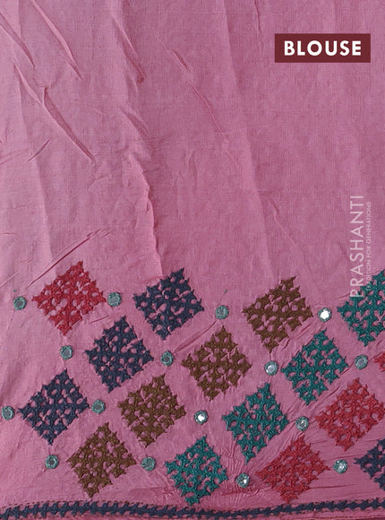 Peach Pink Pure Tussar Silk - Embroidery
